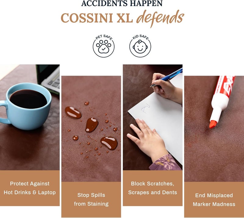 COSSINI XL Desk Pad - Large Vegan Leather Desk Mat (17 x 36) - Buttery Smooth Writing, Damage Blocking, Non-Slip, Waterproof - Home Office Computer Desk Protector Blotter Laptop Keyboard Mouse Pad - Image 4